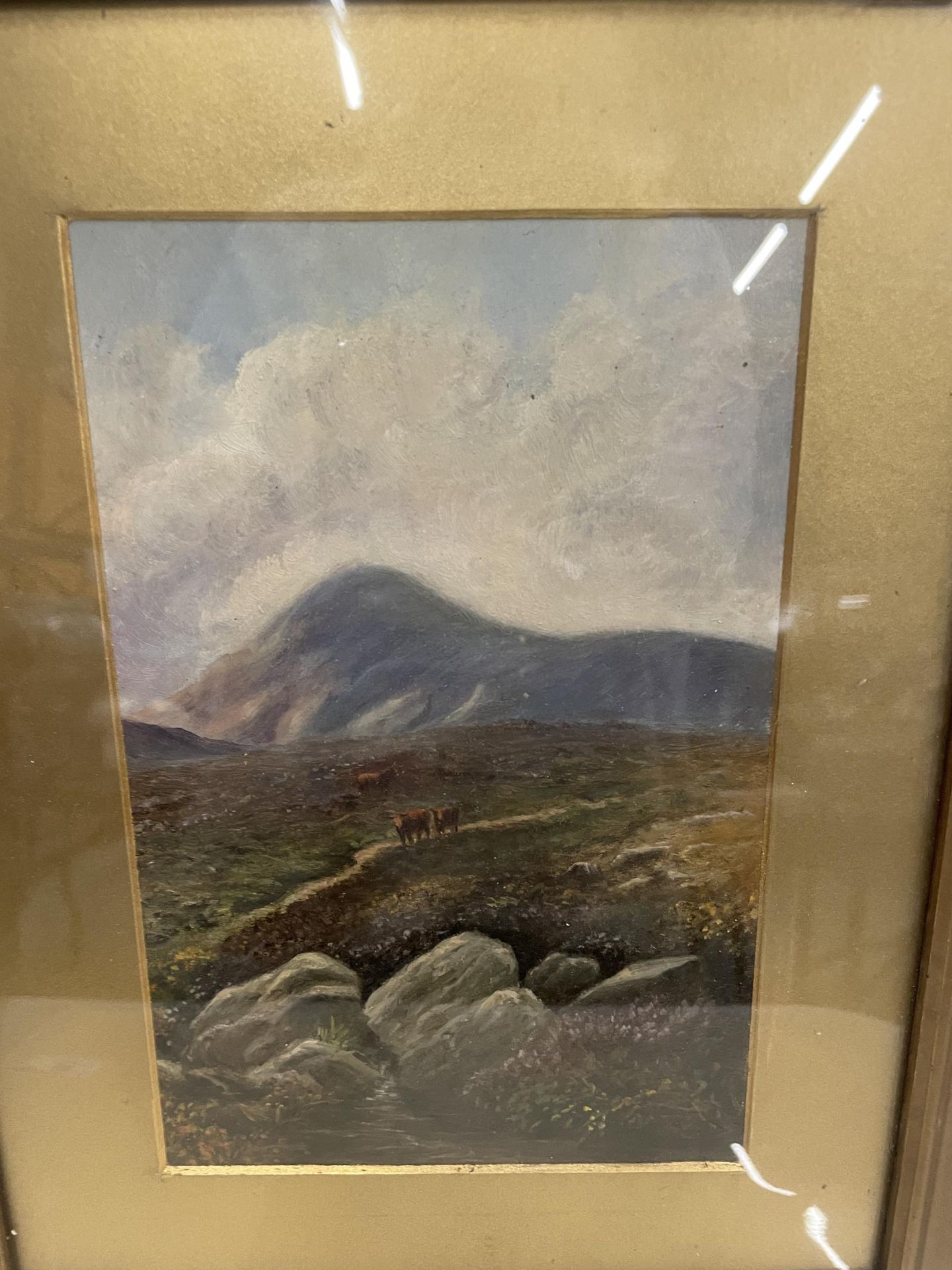 A VICTORIAN GILT FRAMED OIL PAINTING 'CATTLE IN THE HILLS' - Image 2 of 3