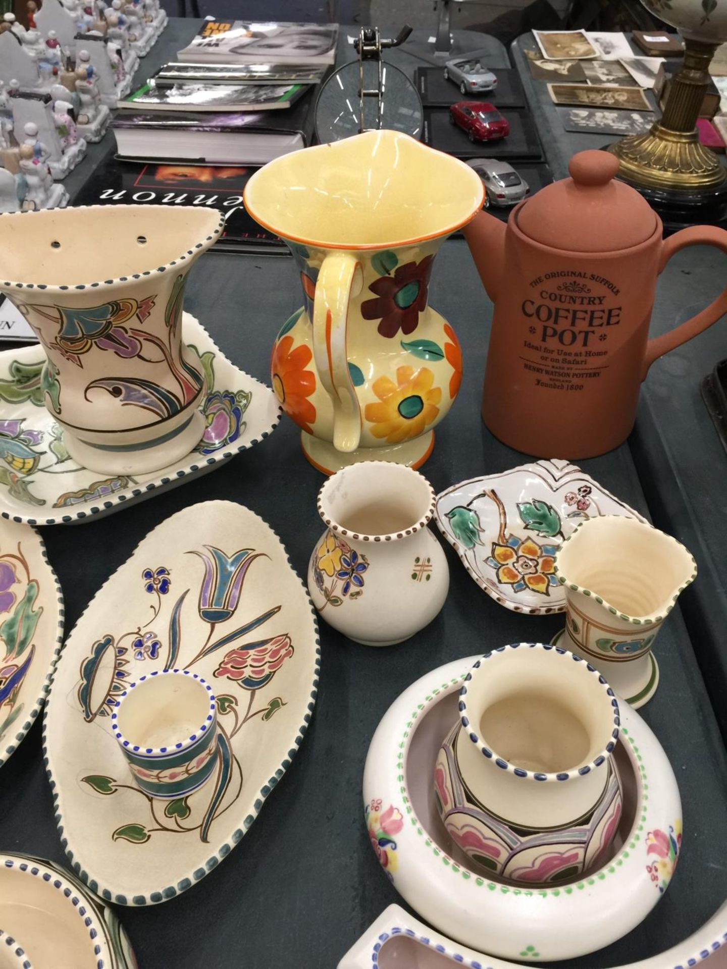 A COLLECTION OF HONITON DEVON POTTERY TO INCLUDE VASES, A TOAST RACK, BUTTER DISH, BOWLS, ETC, - Image 2 of 3