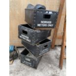 FOUR VINTAGE NORWEB STORAGE TOTE BOXES