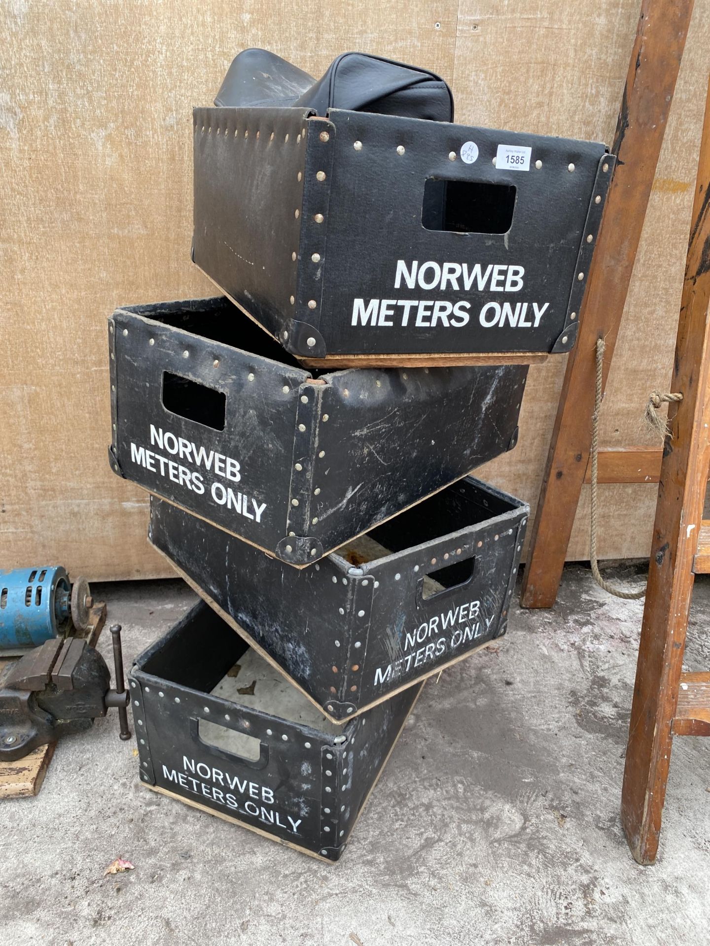 FOUR VINTAGE NORWEB STORAGE TOTE BOXES