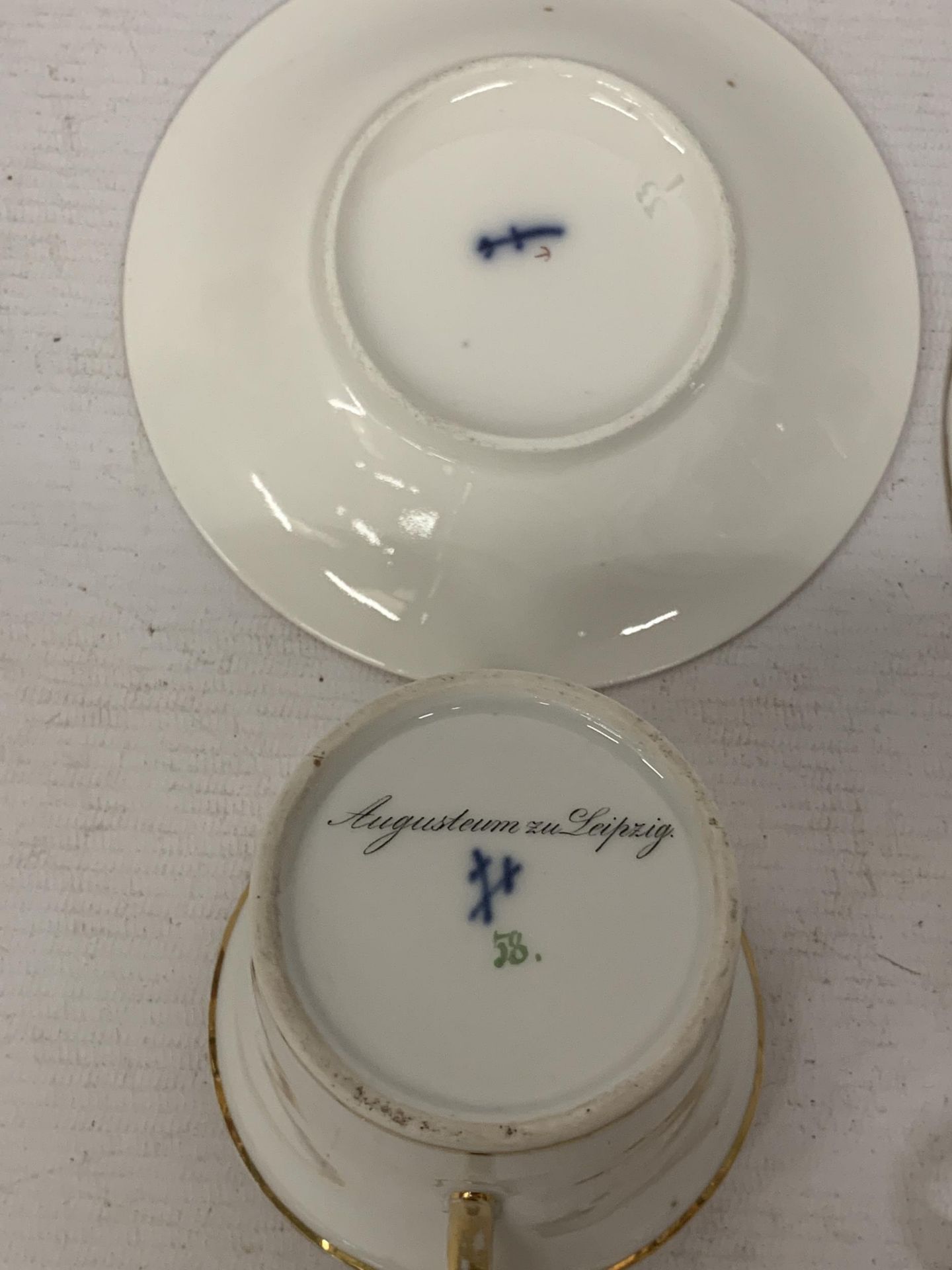 TWO CONTINENTAL HAND PAINTED PORCELAIN CUPS AND SAUCERS, BOTH WITH BLUE CONTINENTAL MARKS TO BASE - Image 4 of 5