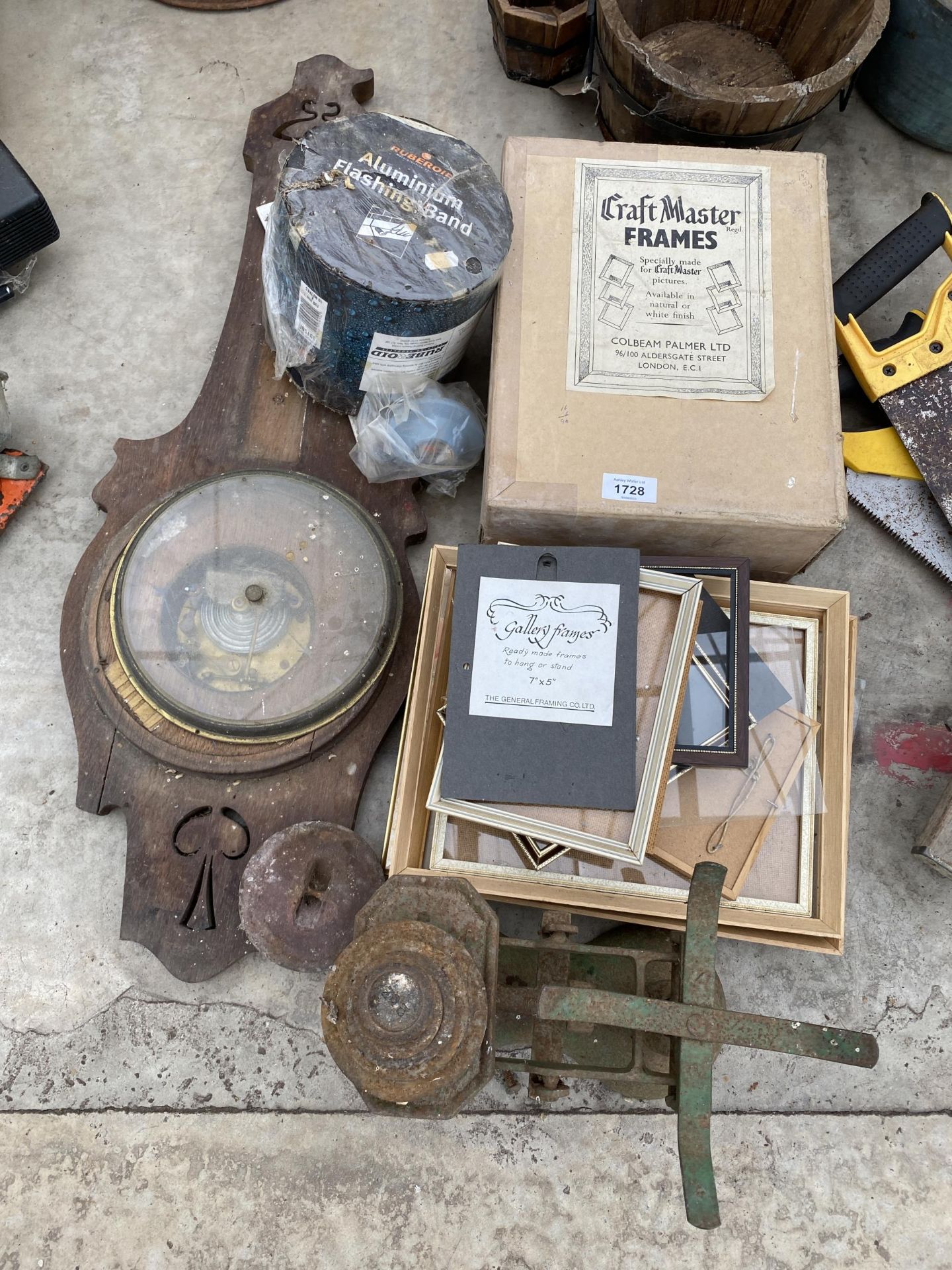 AN ASSORTMENT OF ITEMS TO INCLUDE PICTURE FRAMES AND A SET OF SCALES ETC