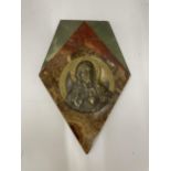 A VINTAGE BRASS AND MARBLE RELIGIOUS ICON