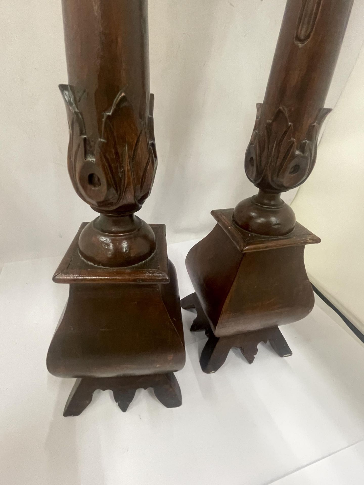 A PAIR OF LARGE GOTHIC PUGIN STYLE CANDLESTICKS, HEIGHT 62CM - Image 3 of 5
