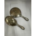 A PAIR OF EDWARDIAN SILVER DRESSING TABLE ITEMS - MIRROR AND BRUSH