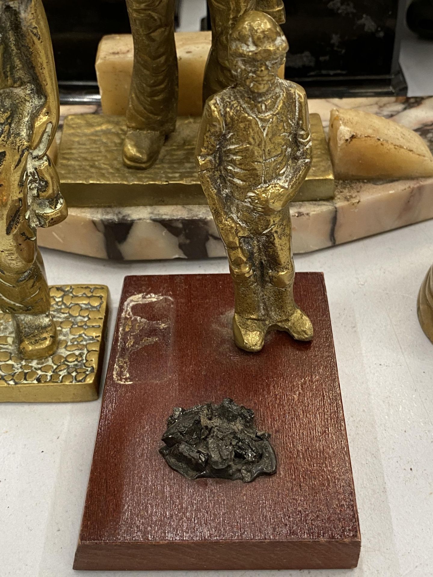 FOUR BRASS FIGURES OF MINERS, ONE ON A MARBLE PLINTH - Image 3 of 5