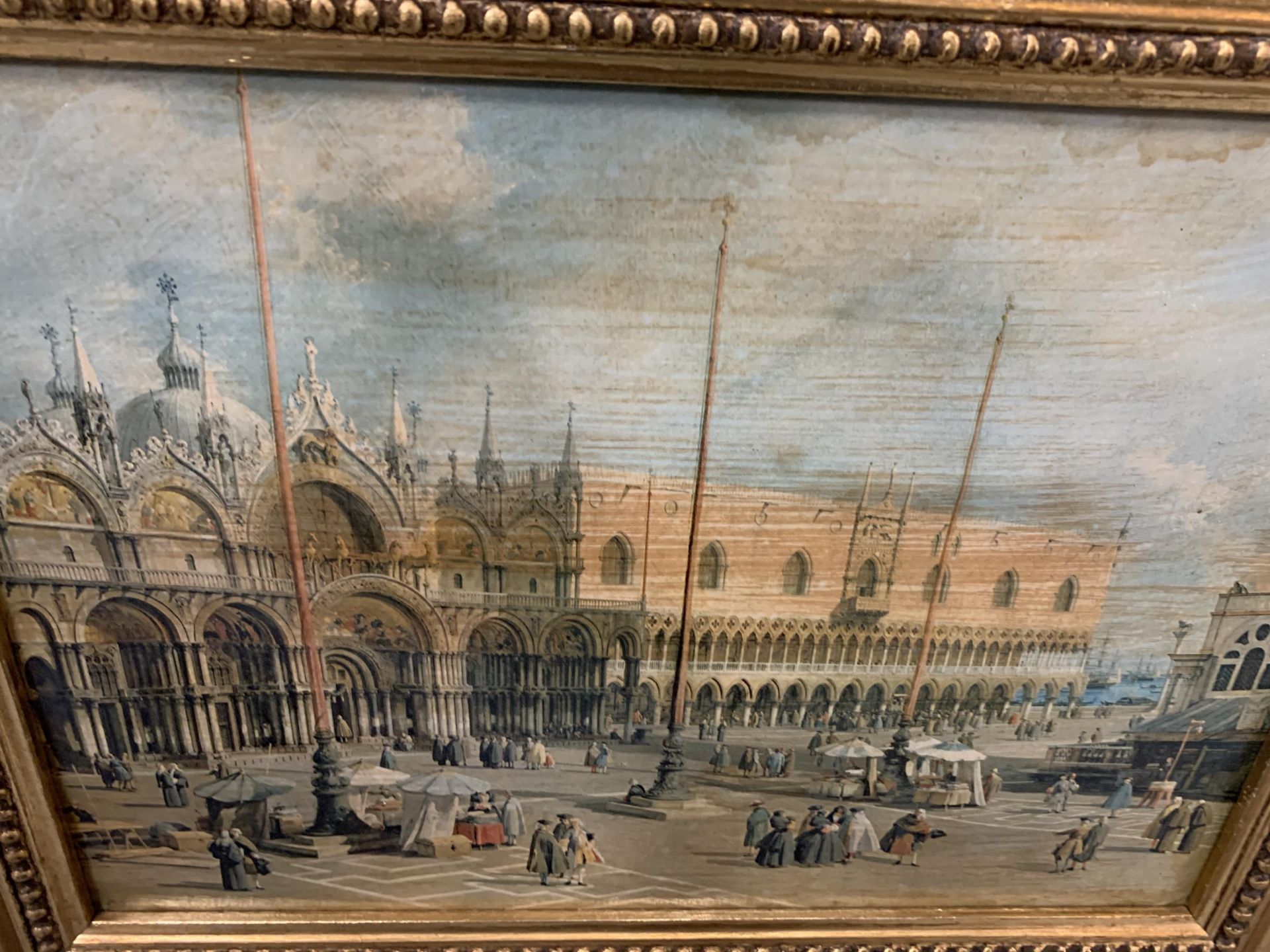 TWO OIL ON CANVAS OF ST MARKS SQUARE AND A VENETIAN HARBOUR, GILT FRAMED, 19" X 15" - Image 3 of 5