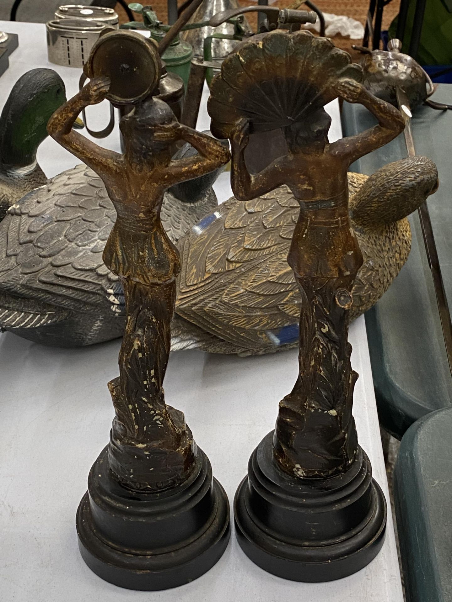 TWO FRENCH SPELTER LADIES ON PLINTHS, HEIGHT 35CM - Image 2 of 2