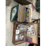 AN ASSORTMENT OF ITEMS TO INCLUDE CHRISTMAS DECORATIONS, LP RECORDS ETC