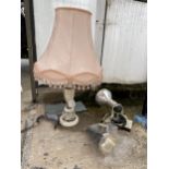 TWO WALL LIGHT FITTINGS AND A TABLE LAMP