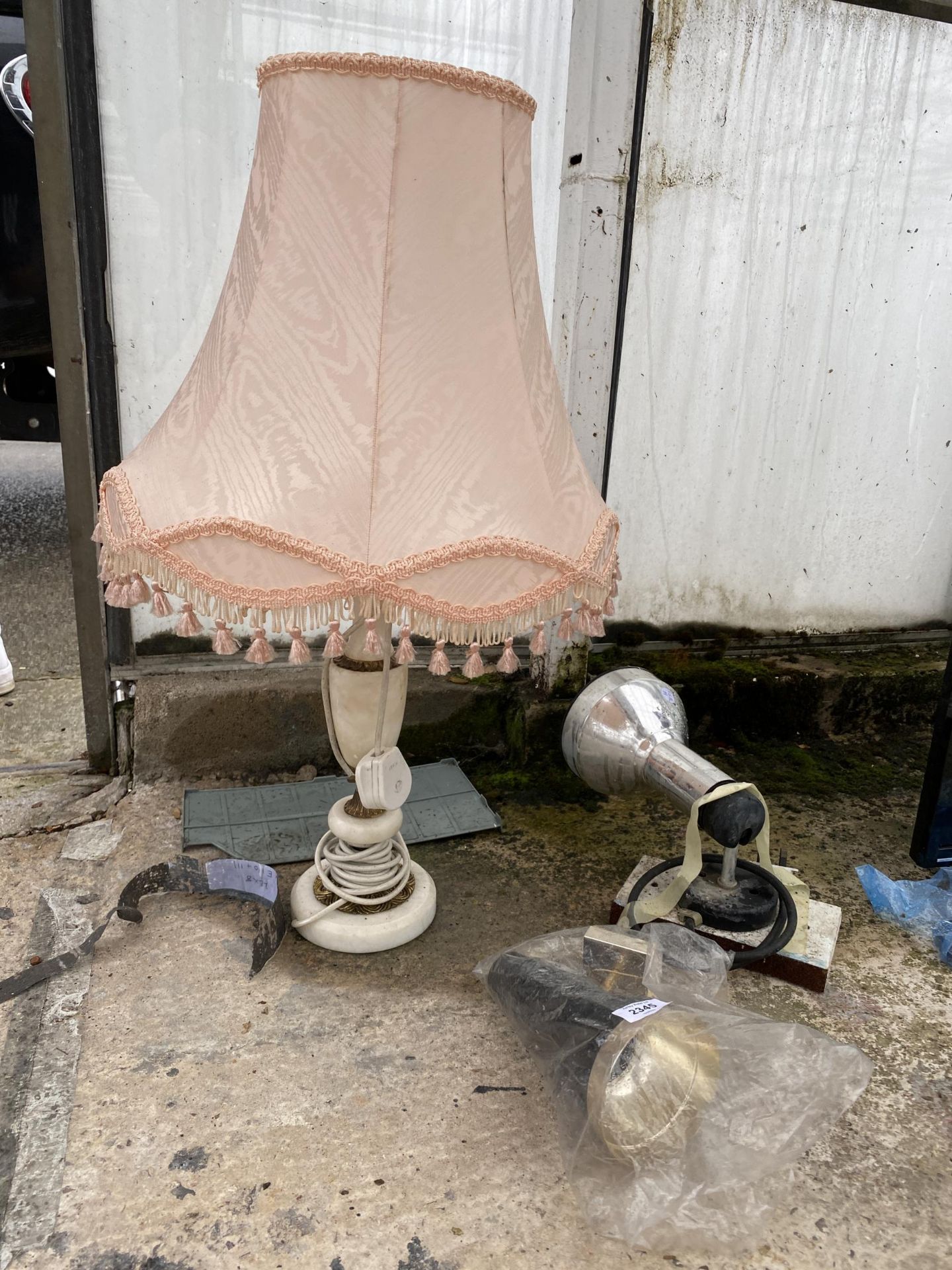 TWO WALL LIGHT FITTINGS AND A TABLE LAMP