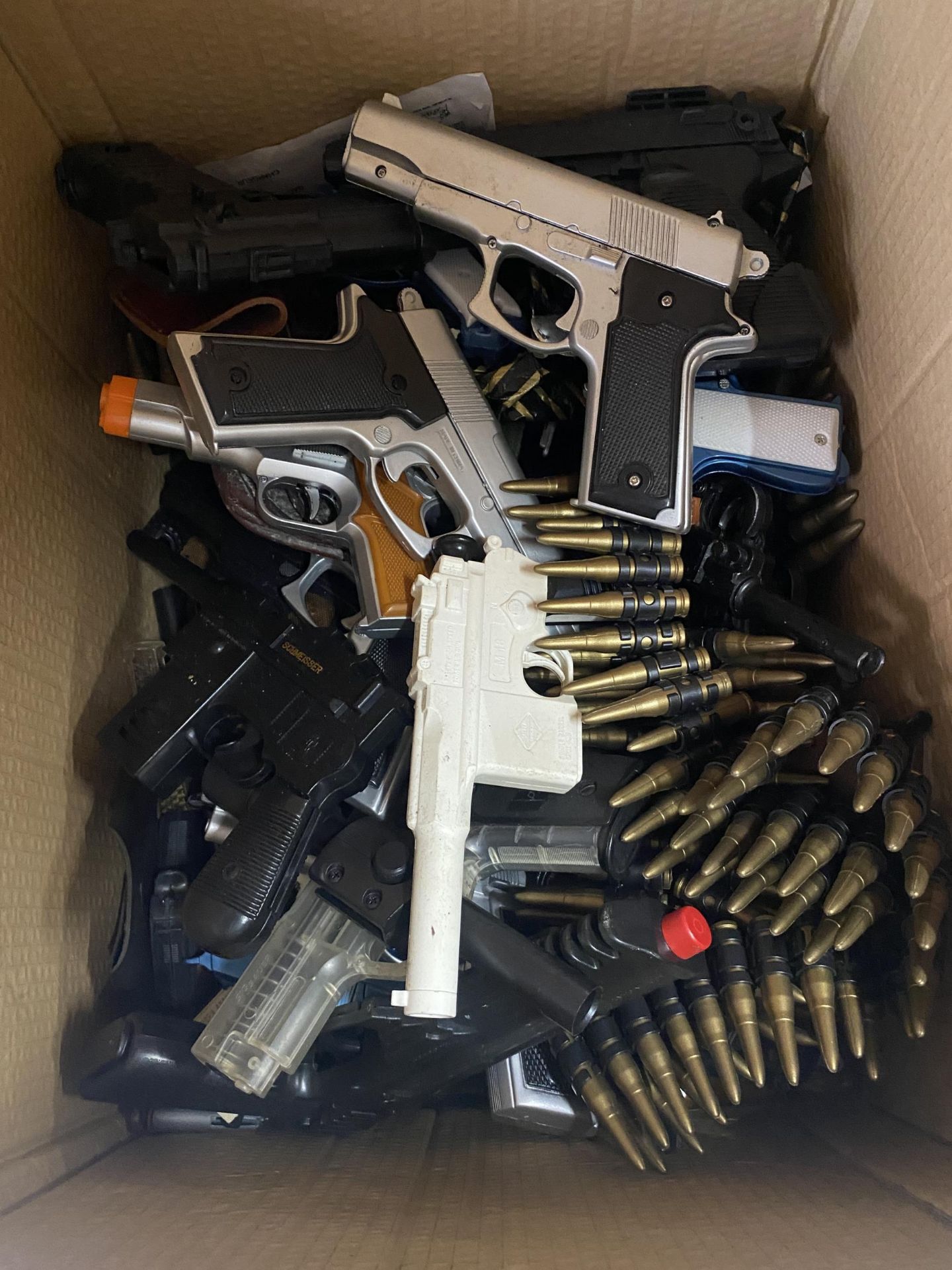 A BOX OF ASSORTED TOY GUNS ETC - Image 2 of 2