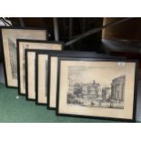 SIX BLACK FRAMED PRINTS OF MANCHESTER TO INCLUDE LATE DOCTOR WHITES HOUSE, TWO MARKET STREET, MARKET