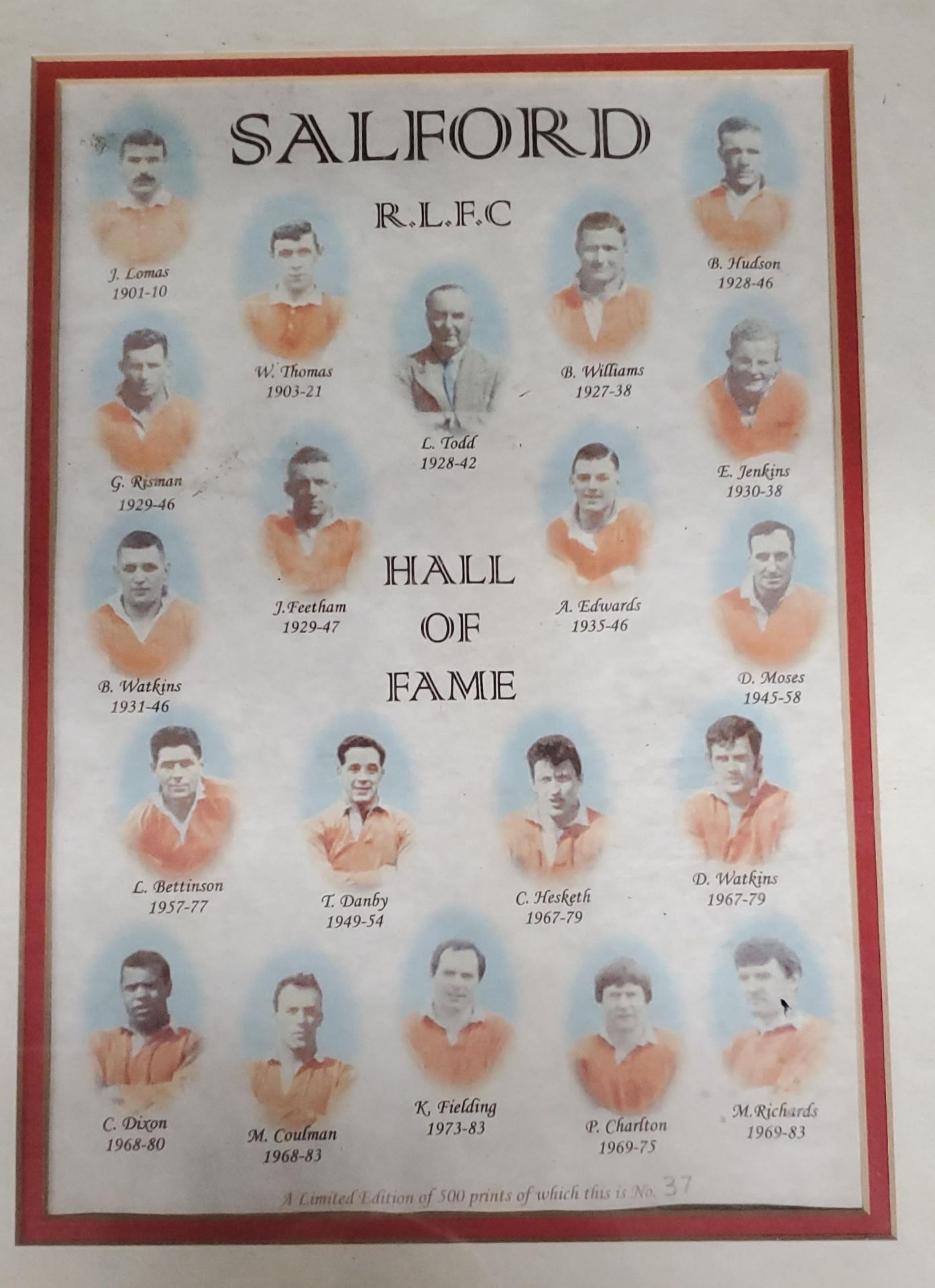 A FRAMED SALFORD RUGBY HALL OF FAME PRINT - Image 3 of 3