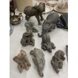 A COLLECTION OF RESIN ELEPHANTS - 8 IN TOTAL TO INCLUDE TUSKERS, RUFF & TUMBLE, HERD, ETC.,