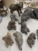 A COLLECTION OF RESIN ELEPHANTS - 8 IN TOTAL TO INCLUDE TUSKERS, RUFF & TUMBLE, HERD, ETC.,