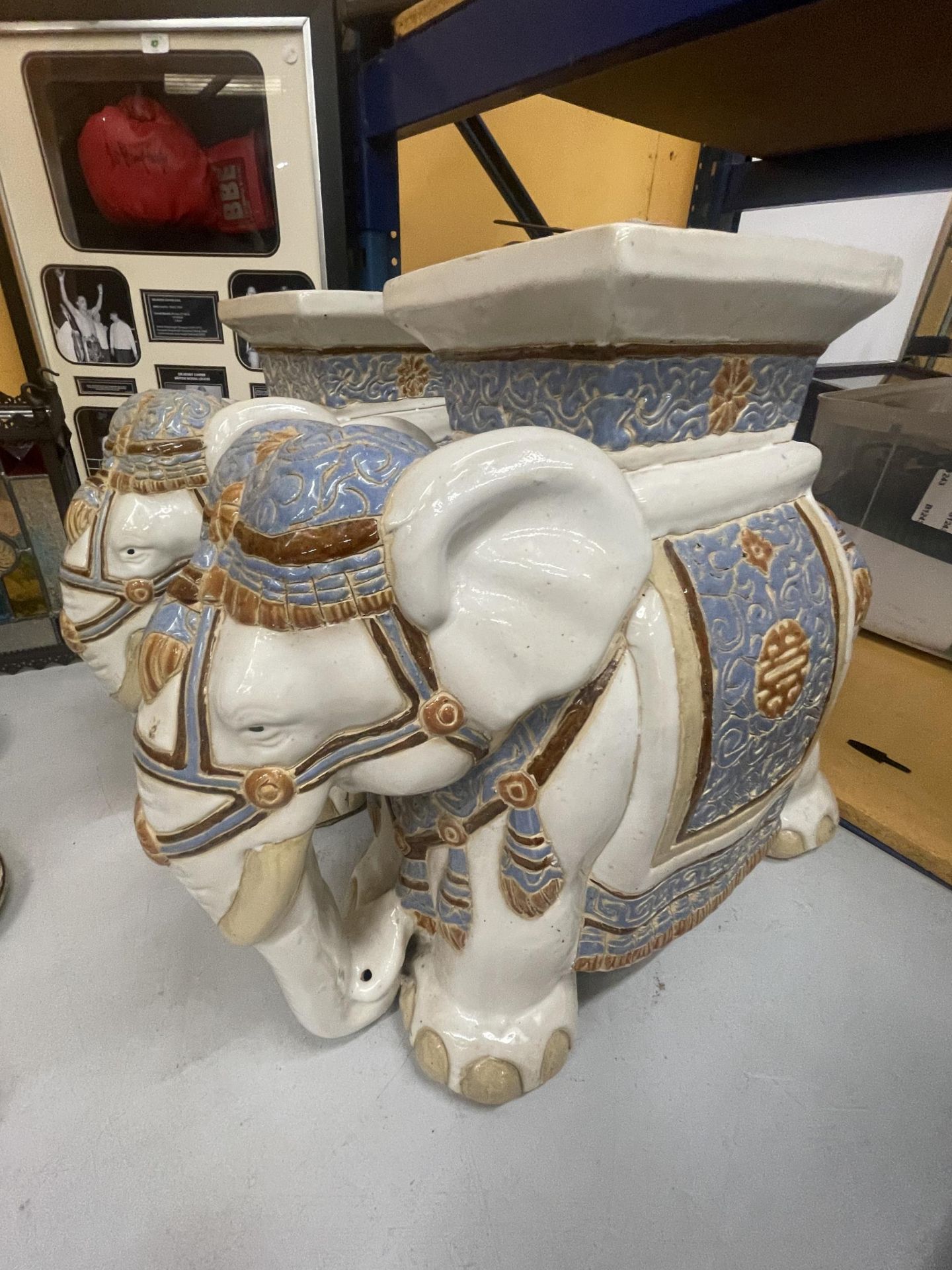 A PAIR OF LARGE CERAMIC ELEPHANT GARDEN SEATS