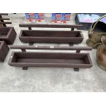 TWO WOODEN TROUGH PLANTERS WITH TRELIS BACKS