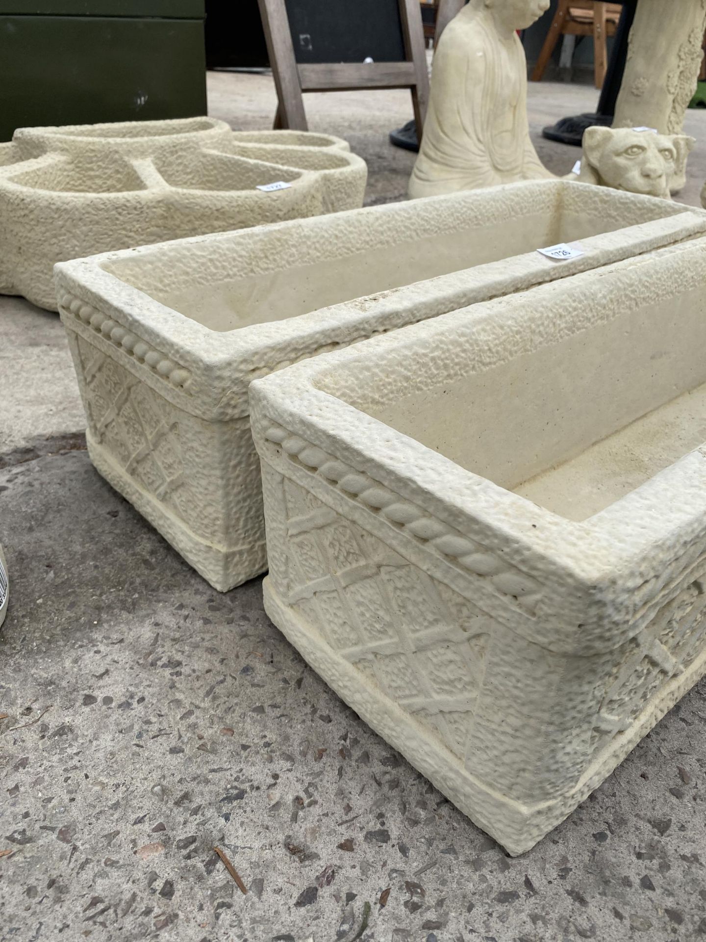 TWO AS NEW EX DISPLAY CONCRETE LATTICE TROUGH PLANTERS *PLEASE NOTE VAT TO BE PAID ON THIS ITEM* - Image 3 of 5