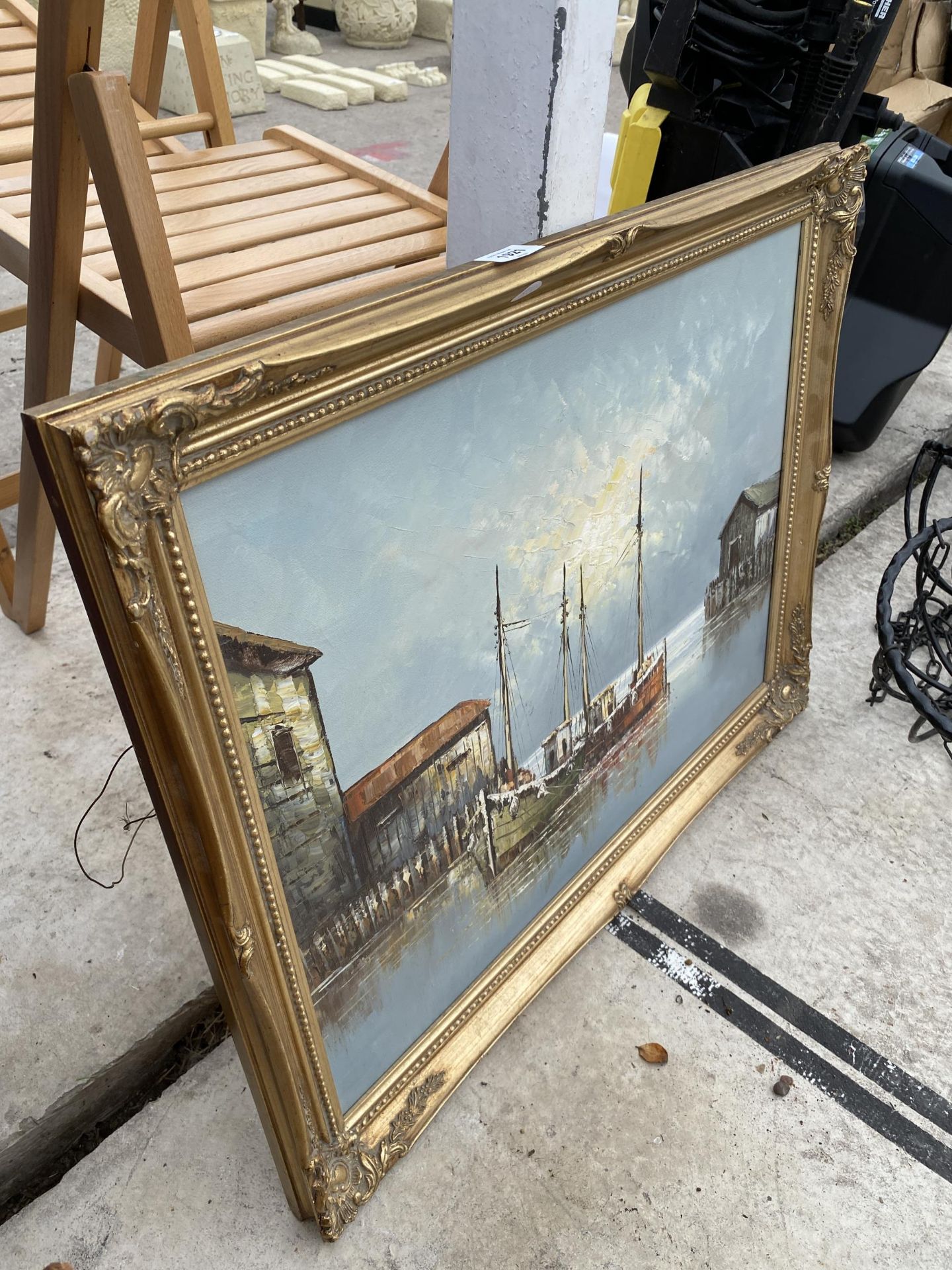 A GILT FRAMED OIL ON CANVAS OF A FISHING BOAT - Image 2 of 3