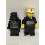 TWO LARGE LEGO MINI-FIGURE BATTERY OPERATED DIGITAL TOYS - A DARTH VADER TORCH AND A POLICEMAN ALARM