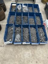 A LARGE ASSORTMENT OF STAINLESS STEEL SCREWS IN PLASTIC LIN BIN BOXES