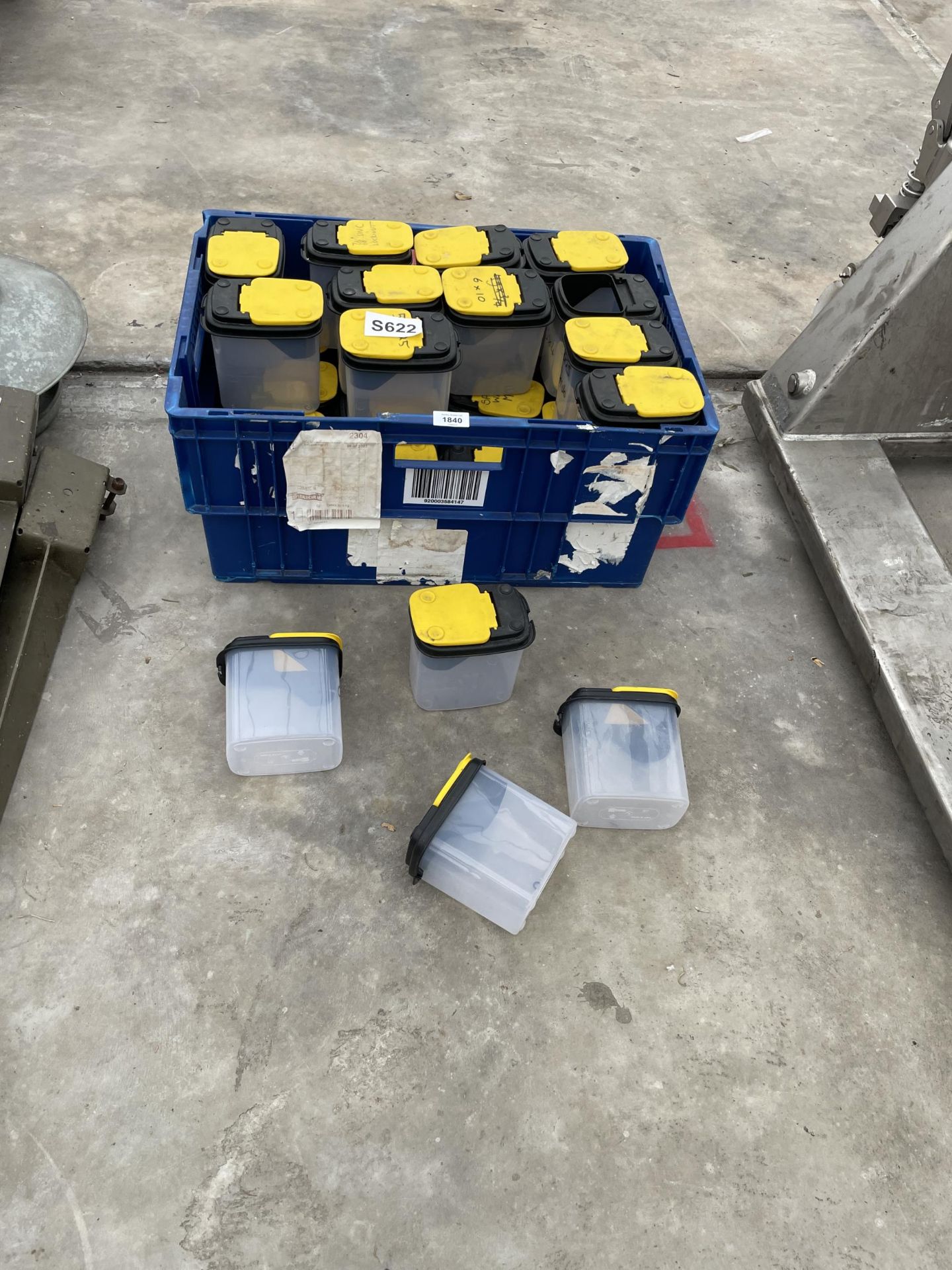 A LARGE QUANTITY OF PLASTIC HARDWARE STORAGE BOXES