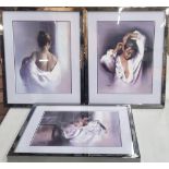 THREE SILVER EFFECT FRAMED MODERN PRINTS OF A LADY, SIGNED
