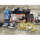 AN ASSORTMENT OF ITEMS TO INCLUDE FLOODLIGHT, A FIREBALL AND CABLE ETC