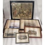 SIX VINTAGE FRAMED PRINTS TO INCLUDE 'THE YULE LOG IN INDIA-BRINGING IN THE ICE', SHIPS,