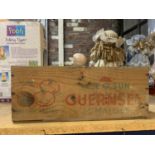 A VINTAGE ISLE OF GUERNSEY WOODEN TOMATO BOX