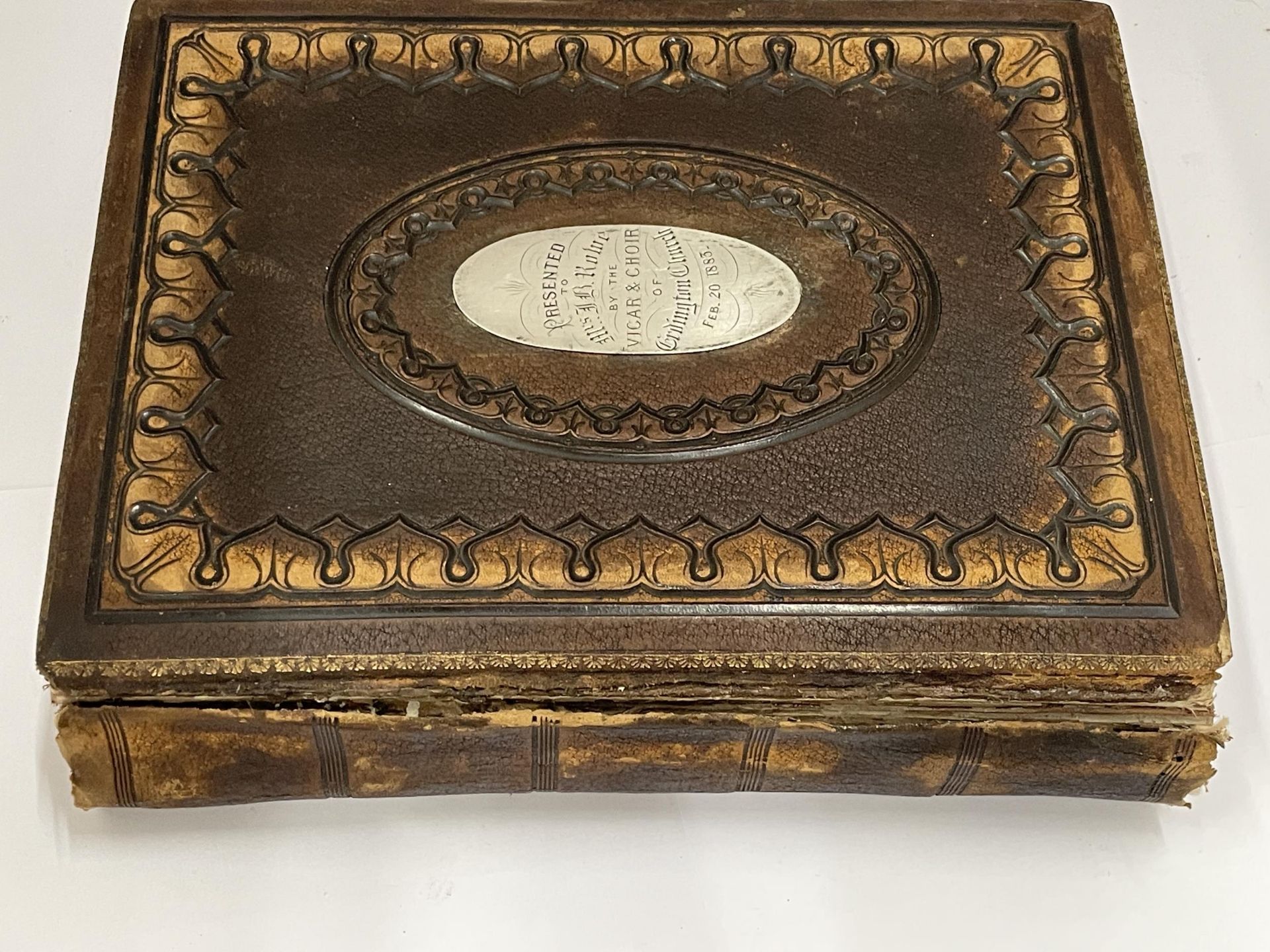 A VICTORIAN PHOTO ALBUM WITH SILVER PLATE ON FRONT PRESENTATION PLAQUE DATED 1883 - Image 9 of 9