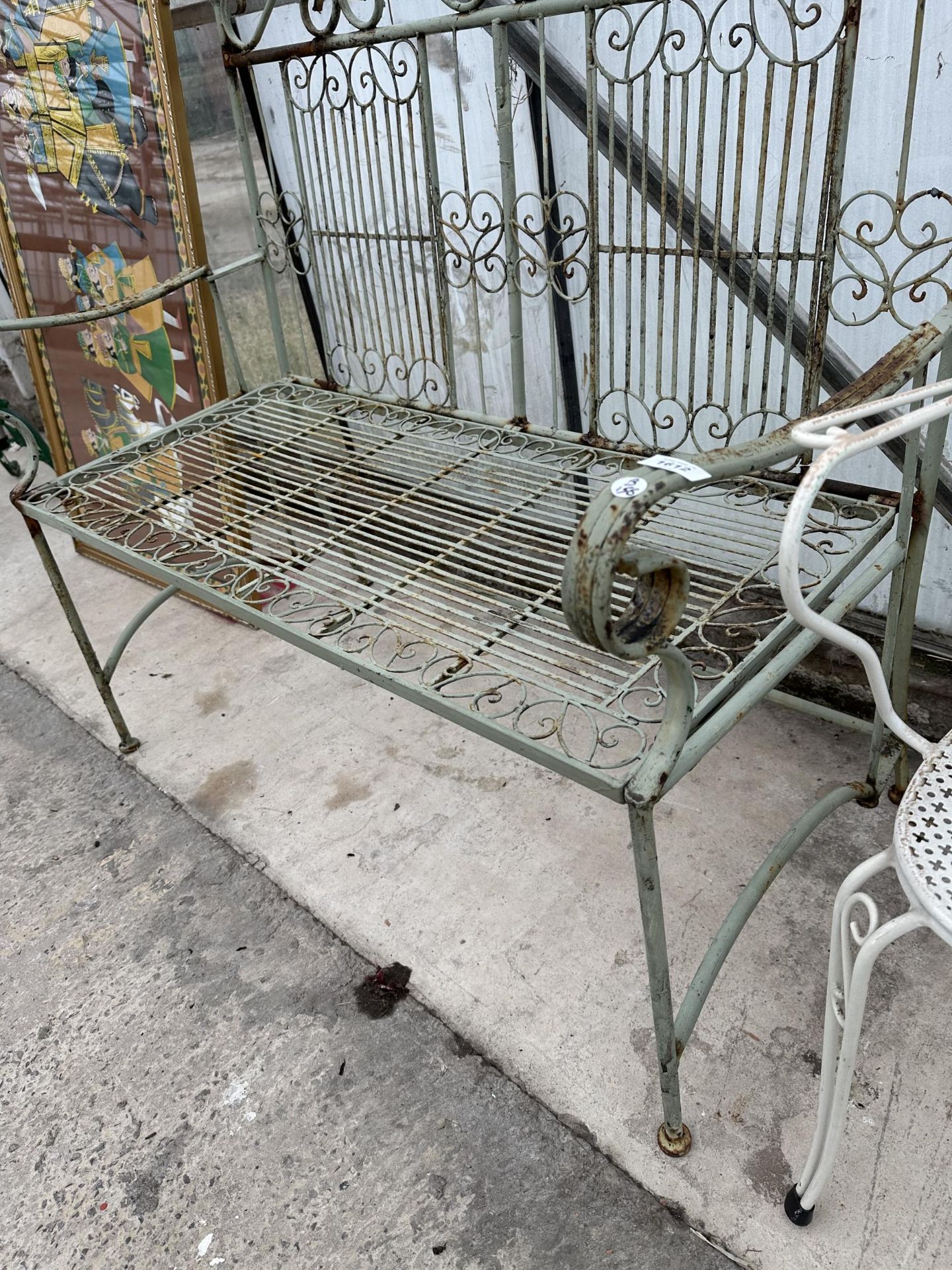 A DECORATIVE TURNED METAL FOLDING TWO SEATER GARDEN BENCH - Image 2 of 3