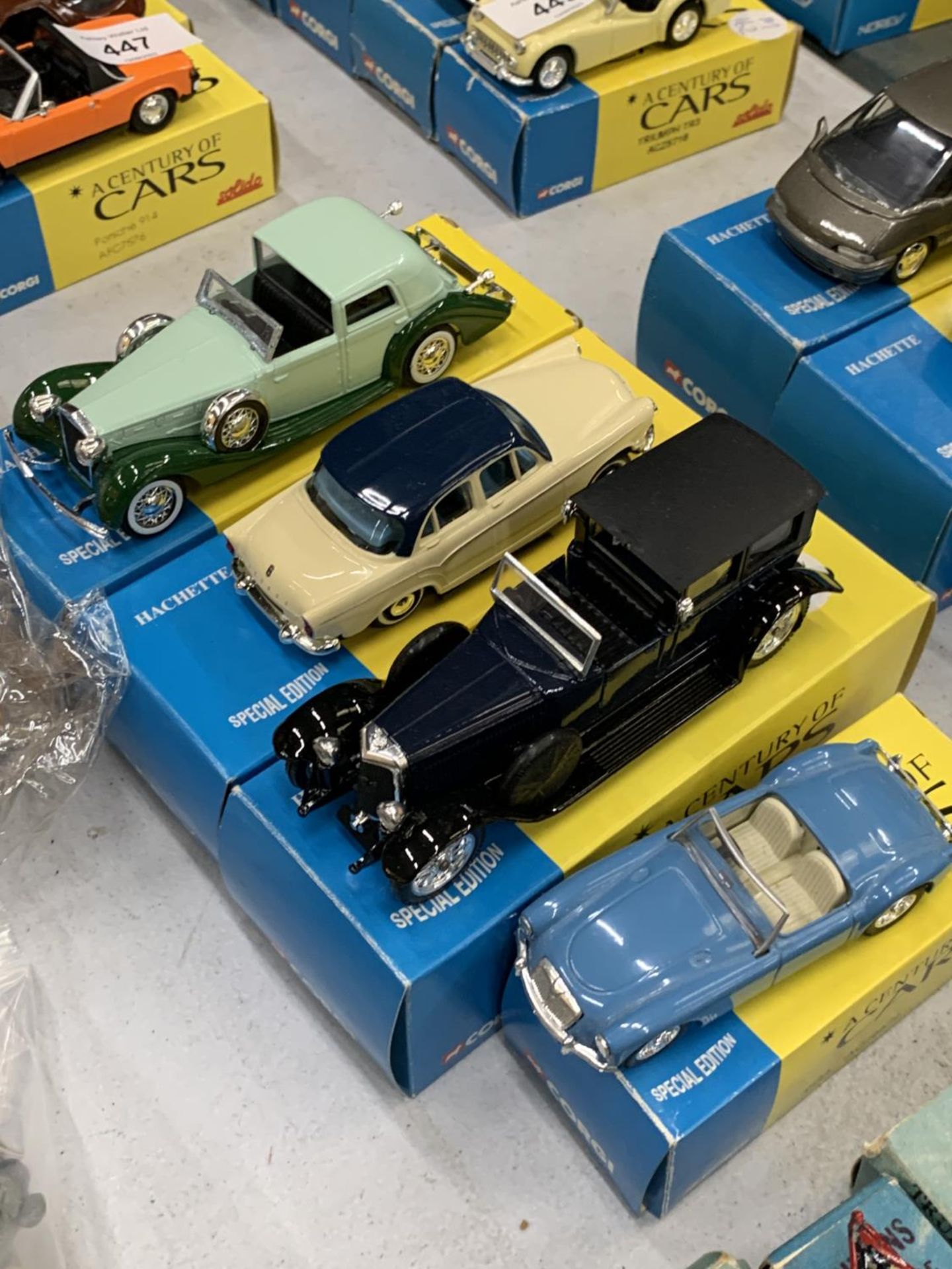 FOUR BOXED CORGI 'A CENTURY OF CARS' TO INCLUDE AN MGA, SIMBA, DELOGE COUP DE VILLE AND A PANHARD ET - Image 2 of 3