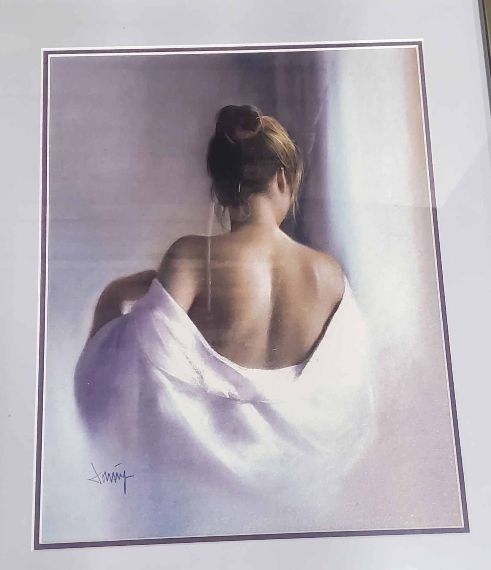 THREE SILVER EFFECT FRAMED MODERN PRINTS OF A LADY, SIGNED - Bild 4 aus 4