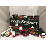 ELEVEN UNBOXED EDDIE STOBART VEHICLES PLUS ONE LARGE TRAILER