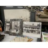 A PRINT OF OLD MARKET PLACE AND CHURCH STREET, ALTRINCHAM, FRAMED PLUS THREE PHOTOGRAPHIC VINTAGE