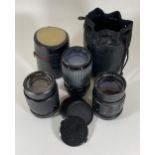 A GROUP OF THREE VINTAGE CAMERA LENS' - PROMURA AUTO F=135MM 1:3.5, SIGMA ZOOM-AIII 1:3.5-4.5 F=35-