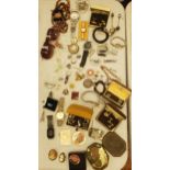 A COLLECTION OF VINTAGE COSTUME JEWELLERY AND FURTHER WATCHES, PAIR OF SUNGLASSES, BOXED CUFFLINKS