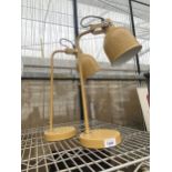 A PAIR OF RETRO MUSTARD YELLOW ADJUSTABLE TABLE LAMPS