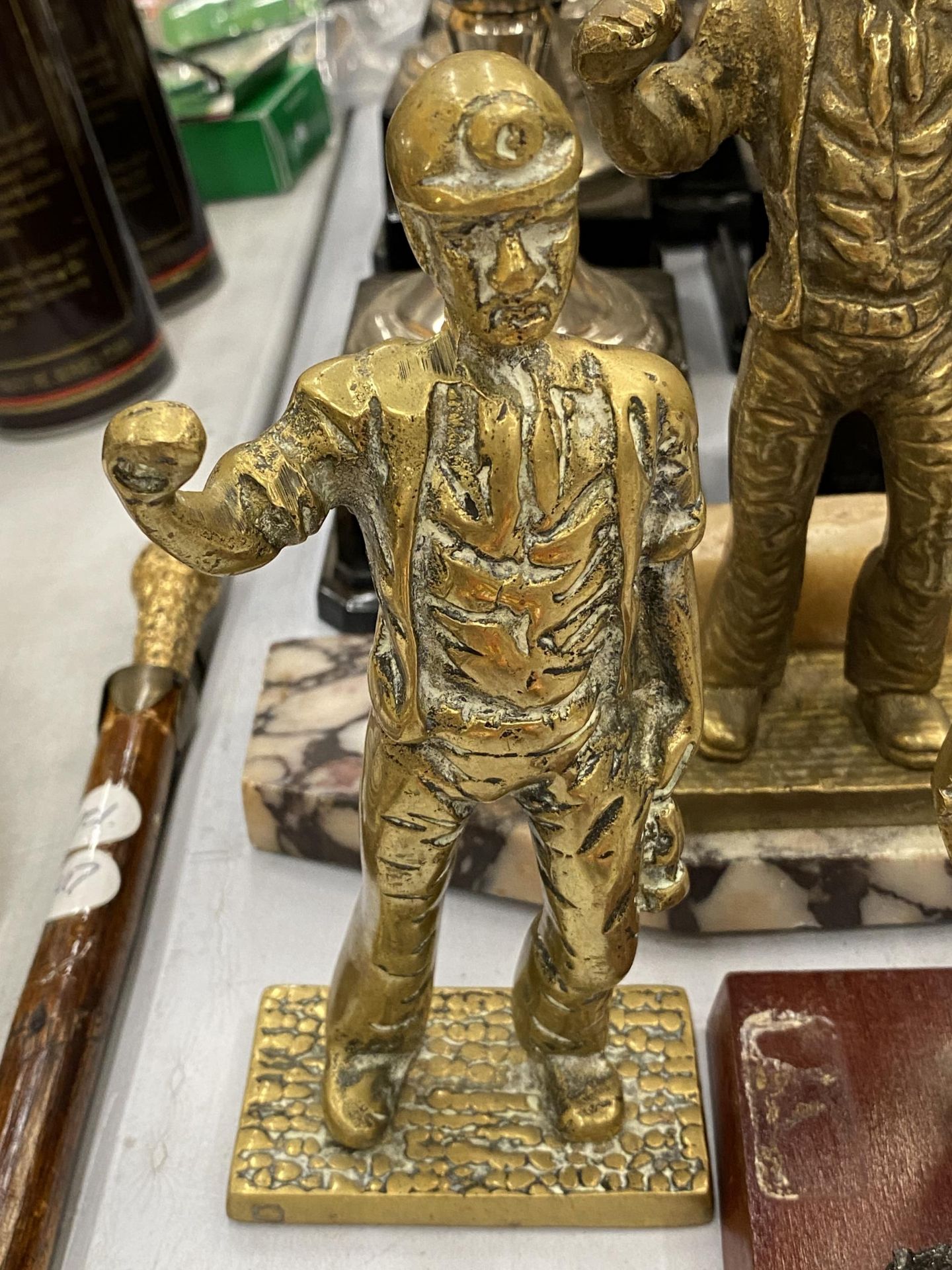 FOUR BRASS FIGURES OF MINERS, ONE ON A MARBLE PLINTH - Image 2 of 5