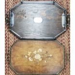 TWO VINTAGE DRINKS TRAYS - OAK AND SILVER PLATE AND INLAID EXAMPLE