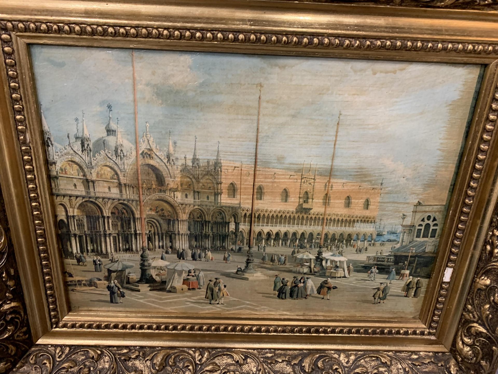 TWO OIL ON CANVAS OF ST MARKS SQUARE AND A VENETIAN HARBOUR, GILT FRAMED, 19" X 15" - Image 2 of 5