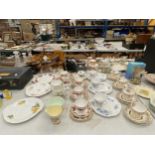 A LARGE COLLECTION OF CUPS, SAUCERS AND PLATES TO INCLUDE ROYAL VALE, DUBARRY, ETC PLUS BOWLS,