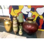 SIX VASES IN A VARIETY OF COLOURS AND STYLES