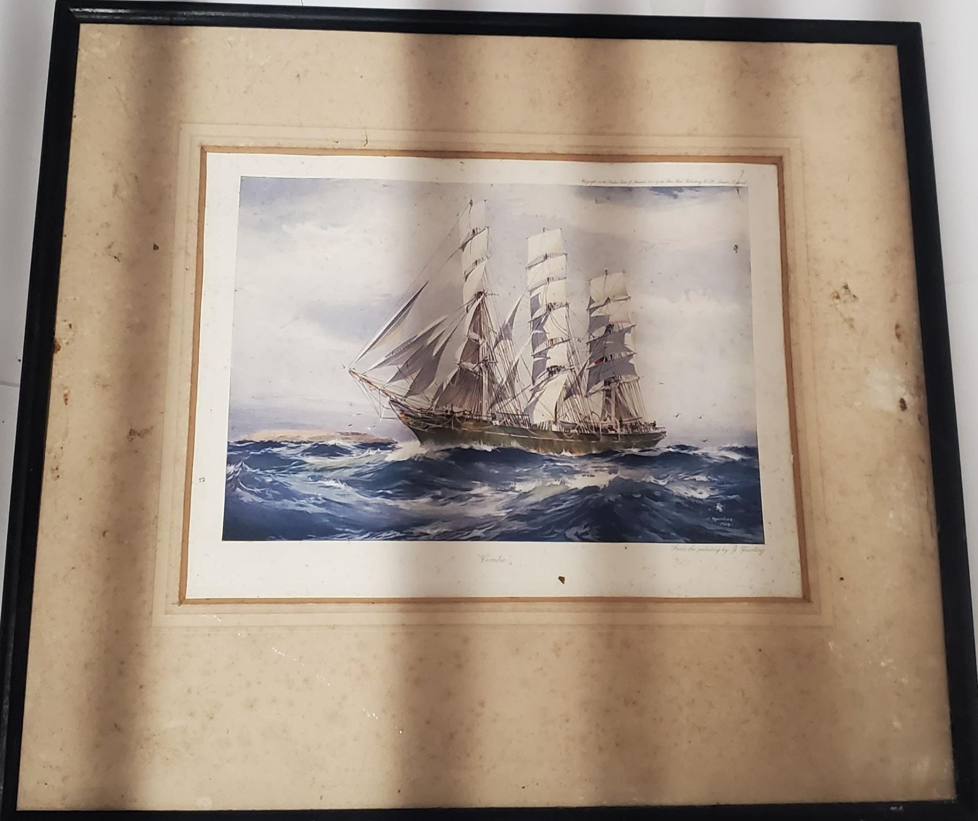 SIX VINTAGE FRAMED PRINTS TO INCLUDE 'THE YULE LOG IN INDIA-BRINGING IN THE ICE', SHIPS, - Image 3 of 5