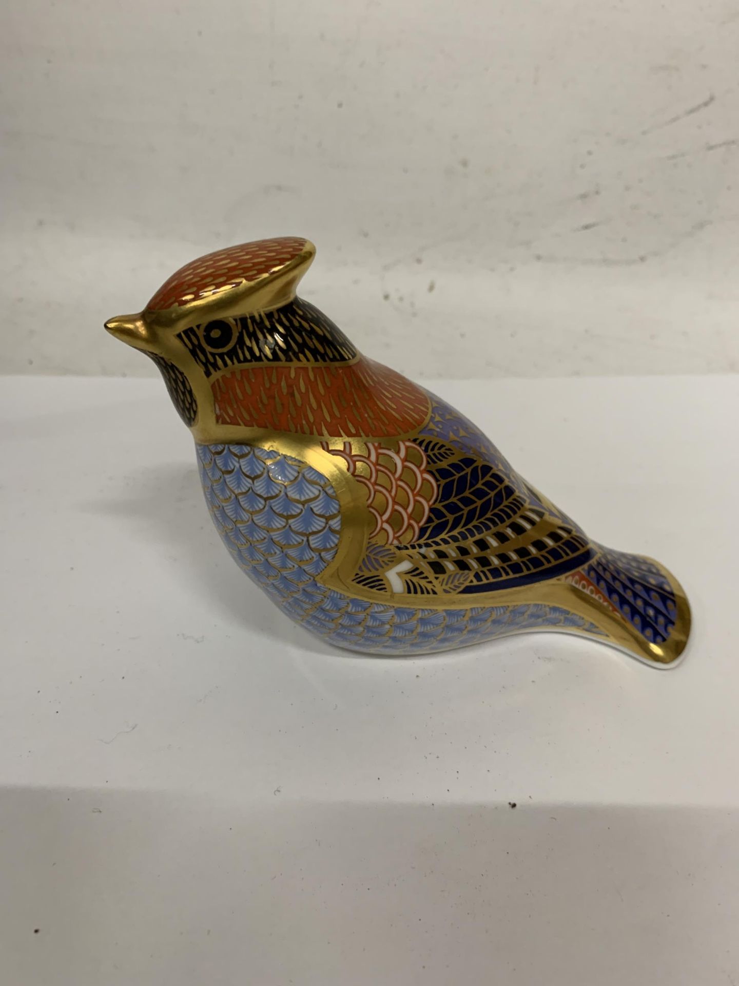 A ROYAL CROWN DERBY WAXWING PAPERWEIGHT, FIRST BUT NO STOPPER