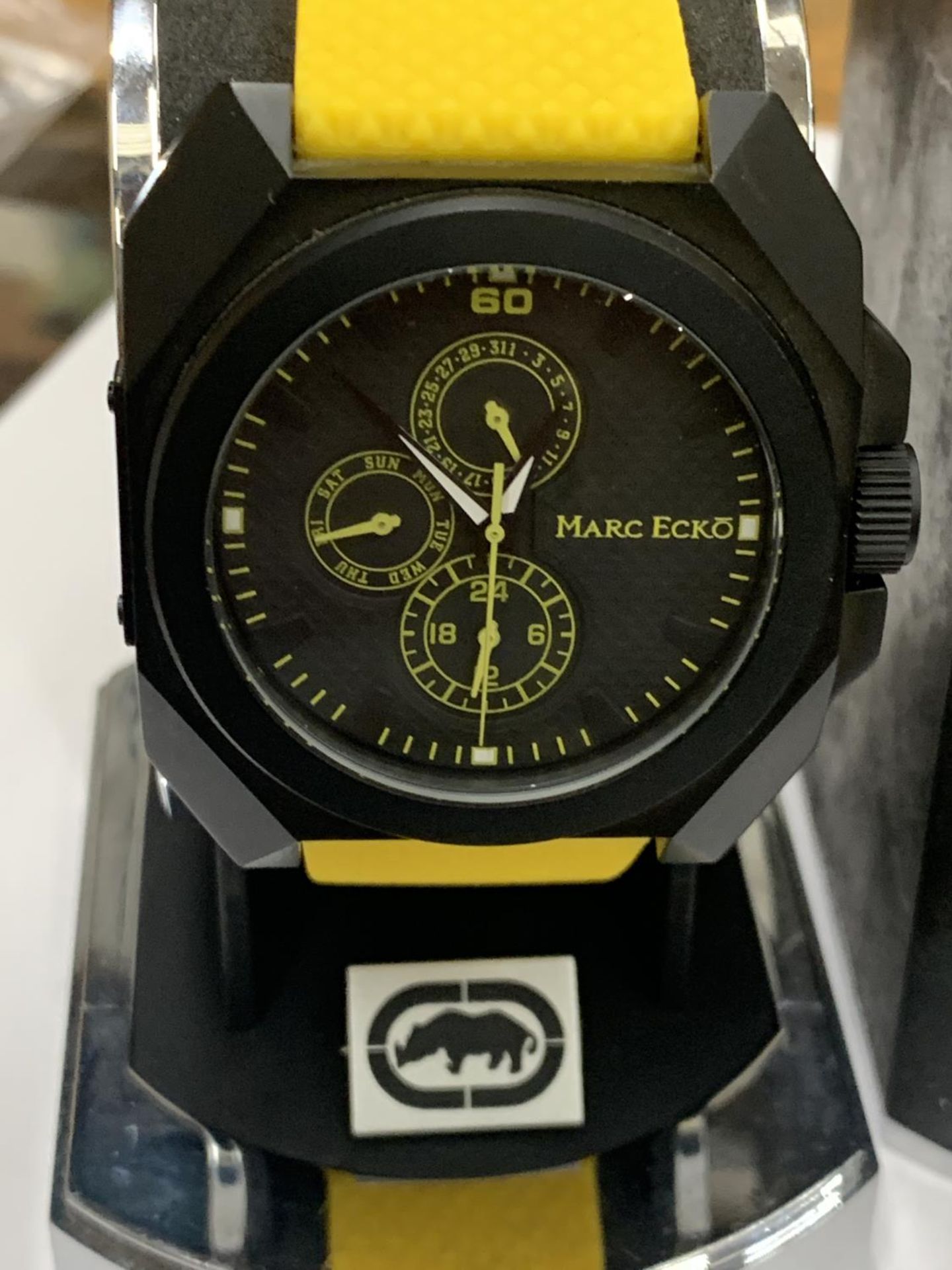 A MARC ECKO PASTIME WATCH (QUARTZ) MODEL E1359861 DAY DATE AS NEW WITH BOX SEEN IN WORKING ORDER BUT - Image 2 of 2