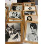 A COLLECTION OF FRAMED PICTURES OF FILM STARS TO INCLUDE JAYNE FONDA, BRIGITTE BARDO, ETC - 10 IN