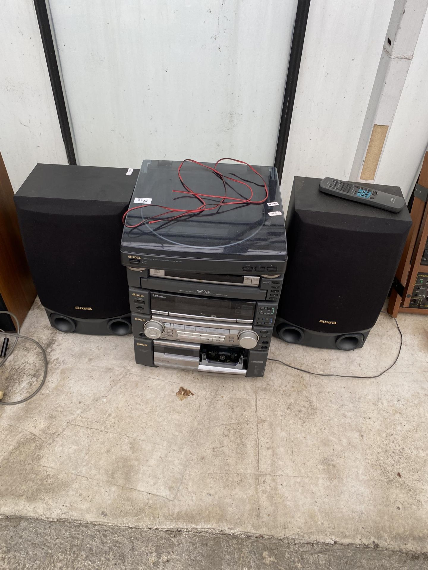 AN AIWA 5 PIECE SEPERATES HIFI SYSTEM WITH REMOTE CONTROL AND SPEAKERS